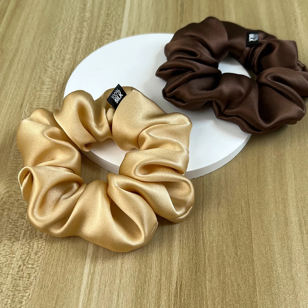 Hair Scrunchies 100% Mulberry Silk Elastic Rubber Band Hair