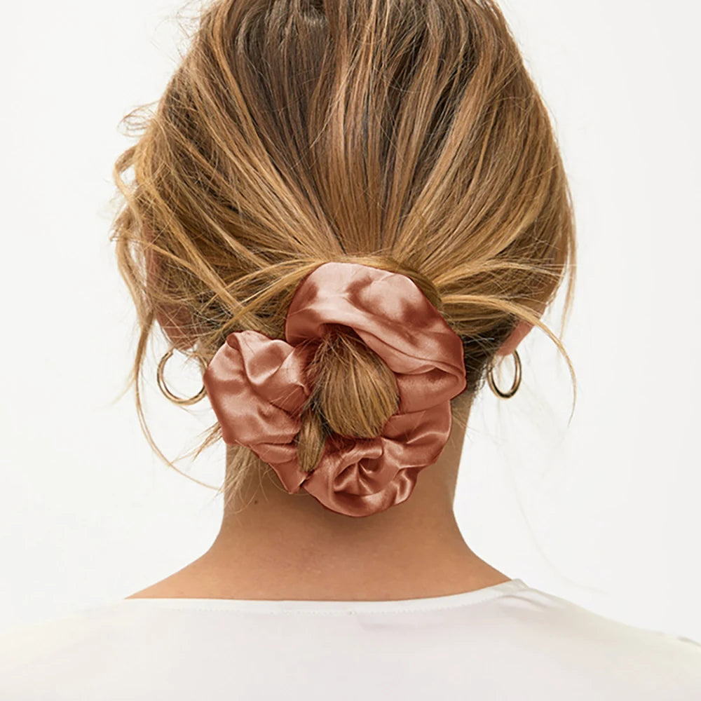 Hair Scrunchies 100% Mulberry Silk Elastic Rubber Band Hair