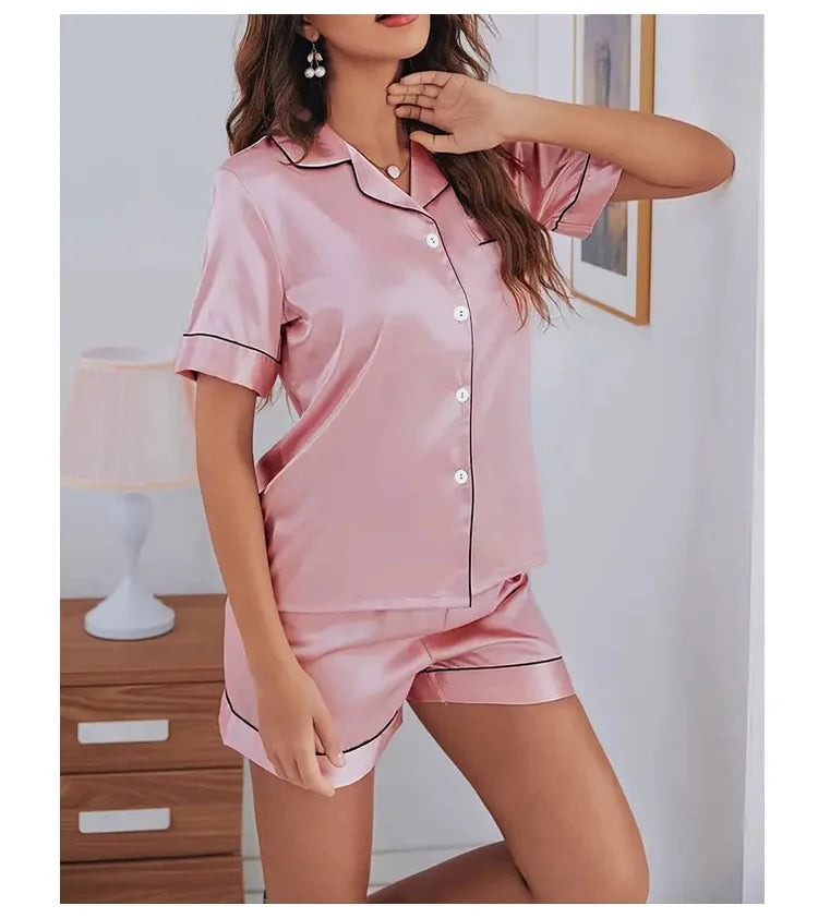 Satin Pajamas Set Two Piece Button Down Multicolor