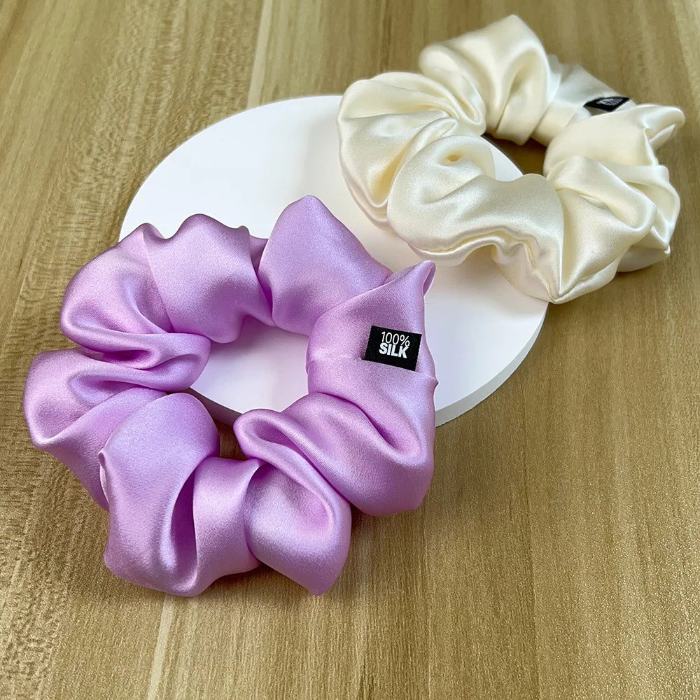 Hair Scrunchies 100% Mulberry Silk Elastic Rubber Band Hair